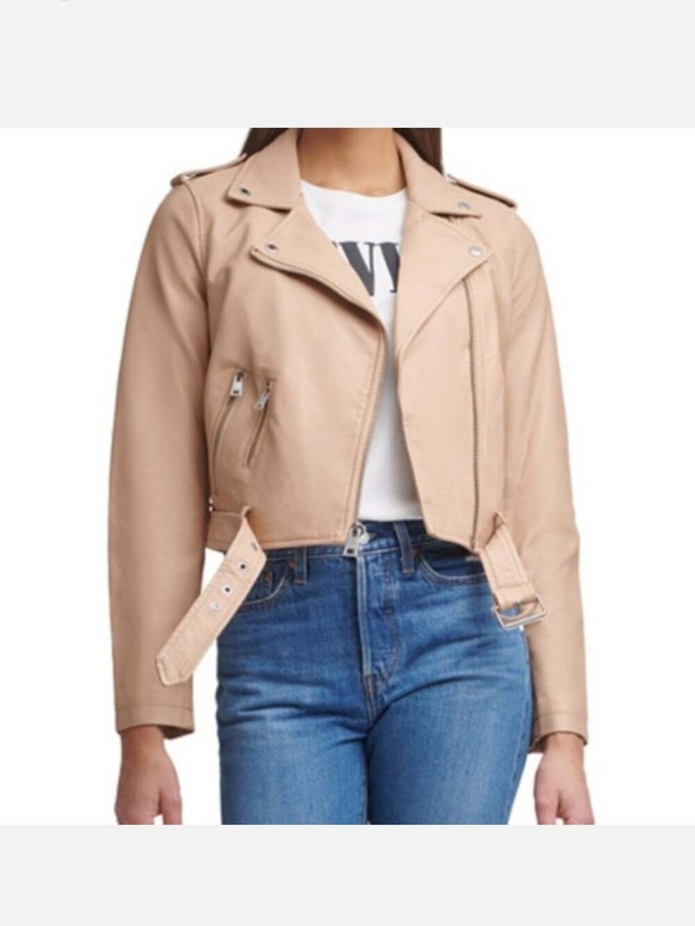 Levi's Moto Faux Leather Jacket Nude S NWOT